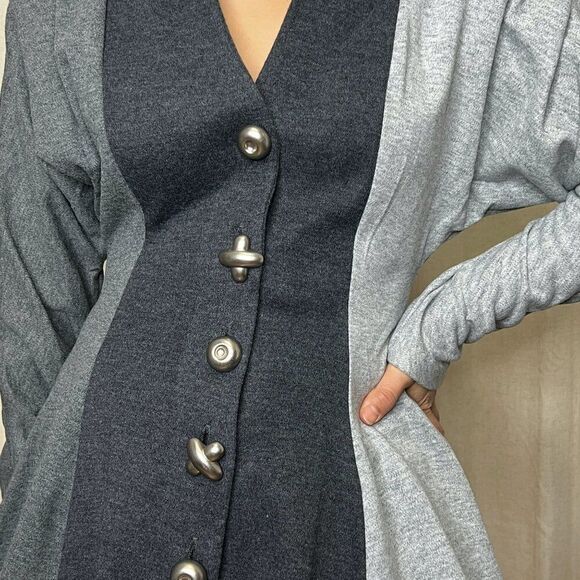 vtg 80s All that Jazz grey knit skirt suit posh statement 2 piece set Medium - Picture 11 of 12